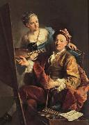 Georges desmarees Self-Portrait wiht his Daughter,Maria Antonia oil